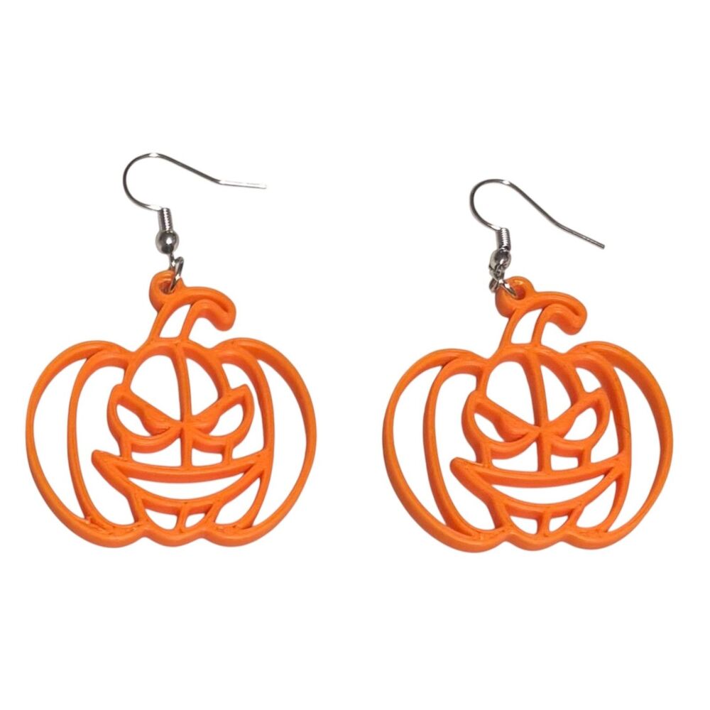 3D Printed Earrings - 2.25" x 1.5" Pumpkin 2 - ORANGE - X007-09